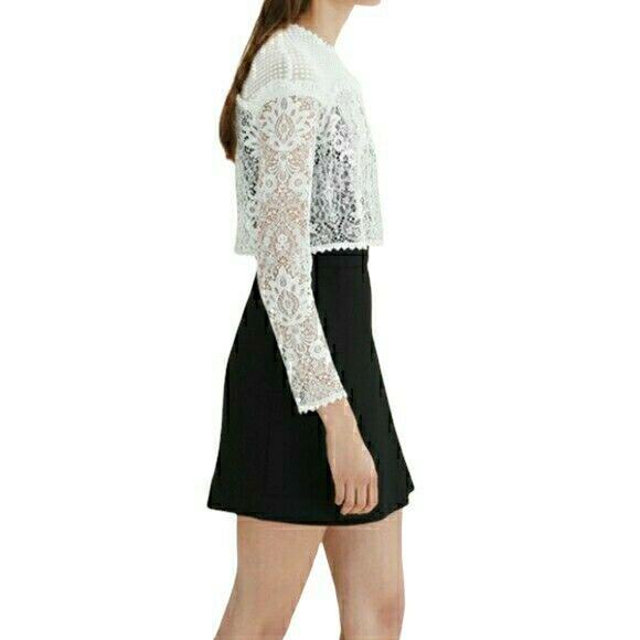 MAJE Relim Optic Illusion long sleeve lace crewneck dress black ivory Sz 2 M NEW - Picture 4 of 11